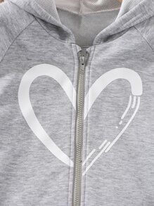 少女心形印花拉链卫衣 - 淺灰色 - 查看 4