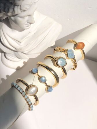 7入組水鑽裝飾戒指