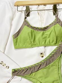 Conjunto de bikini de dos tonos para playa de verano - Verde Lima - Ver 4