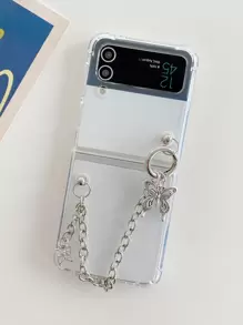 透明手機殼帶蝴蝶吊墜裝飾鏈條手腕帶 - 無色 - 查看 1