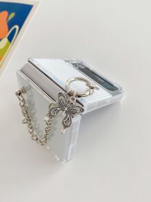 透明手機殼帶蝴蝶吊墜裝飾鏈條手腕帶 - 無色 - 查看 3