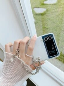透明手機殼帶蝴蝶吊墜裝飾鏈條手腕帶 - 無色 - 查看 5