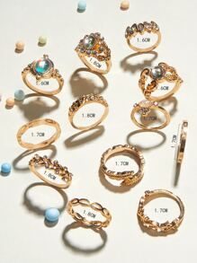 Set de 12 anillos de mujer con brillantes de cristal y acabado metálico - Amarillo Oro - Ver 3