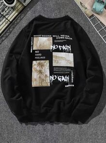 Manfinity Men Plus Slogan Graphic Crew Neck Sweatshirt - Black - View 1