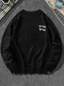 Manfinity Men Plus Slogan Graphic Crew Neck Sweatshirt - Black - View 2