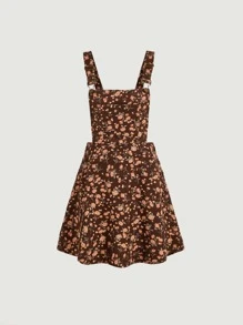 SHEIN MOD Ditsy Floral Pinafore Dress - Coffee Brown - View 2