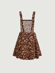 SHEIN MOD Ditsy Floral Pinafore Dress - Coffee Brown - View 5