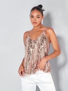 SHEIN BAE Sweetheart Sequins Cami Top - Dusty Pink - View 1