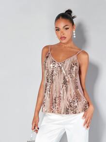 SHEIN BAE Sweetheart Sequins Cami Top - Dusty Pink - View 4