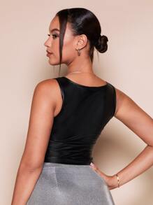 SHEIN BAE Áo hai dây Gân đan màu trơn Hấp dẫn - màu đen - Xem 2