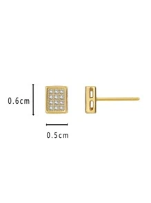 Charm-In 1 对简约方形锆石耳钉，镀金铜耳环镶嵌璀璨锆石，时尚珠宝，送给女朋友的礼物，纪念品 - 金黃色 - 查看 2
