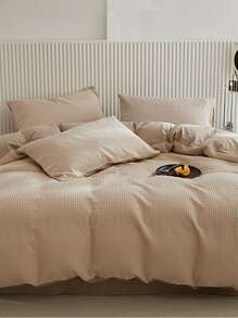 華夫鬆餅格紋被套套裝不附帶內芯 - 駝色 - 查看 5