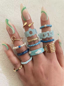 Nhẫn ngọc trai giả và hoa 14 gói - Nhiều màu - Xem 1