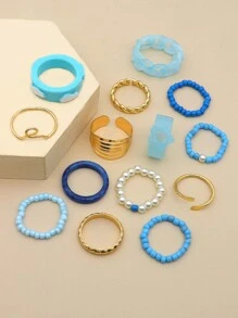 Nhẫn ngọc trai giả và hoa 14 gói - Nhiều màu - Xem 2