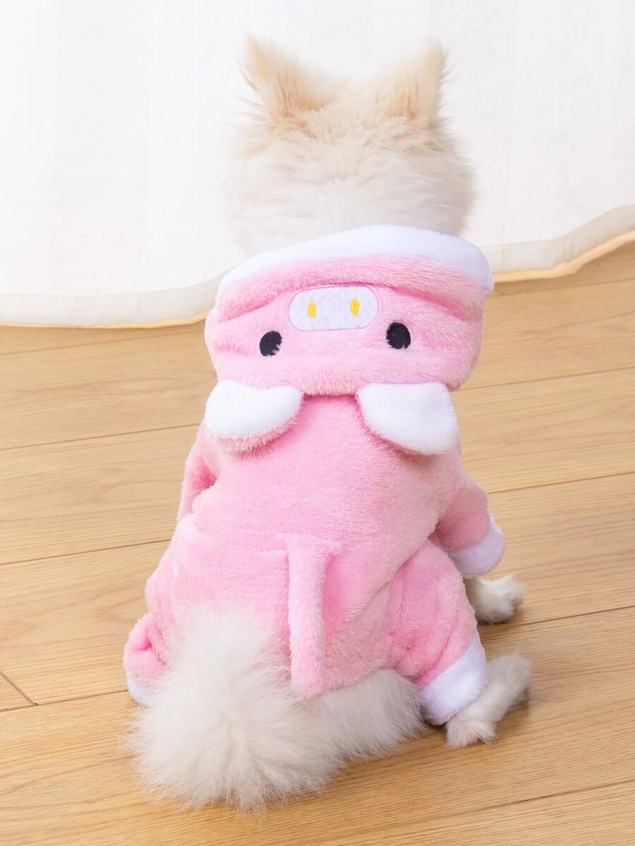 Pig Design Pet Jumpsuit, Winter Warm Flush Clothes - Pink - View 1