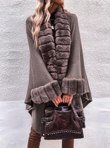 SHEIN Clasi Fuzzy Trim Batwing Sleeve Duster Cardigan - Mocha Brown - View 1