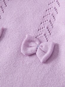 SHEIN Vintaside Kids Baby Girl Bow Front Eyelet Detail Raglan Sleeve Knit Jumpsuit