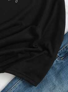 SHEIN LUNE Sunflower And Slogan Graphic Tee - Black - View 4