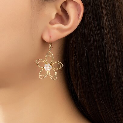 Faux Pearl Decor Flower Drop Earrings