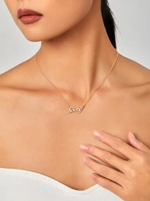 1入組時尚字母墜飾項鍊適合女士日常裝飾銅首飾類 - 金黃色 - 查看 1