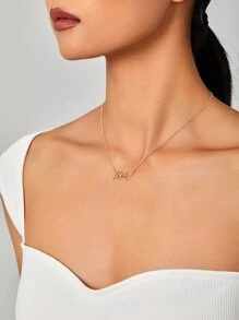 1入組時尚字母墜飾項鍊適合女士日常裝飾銅首飾類 - 金黃色 - 查看 2