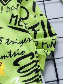 SHEIN Young Boy 塗鴉印花套頭衫與撞色拼接運動褲 - 彩色 - 查看 3