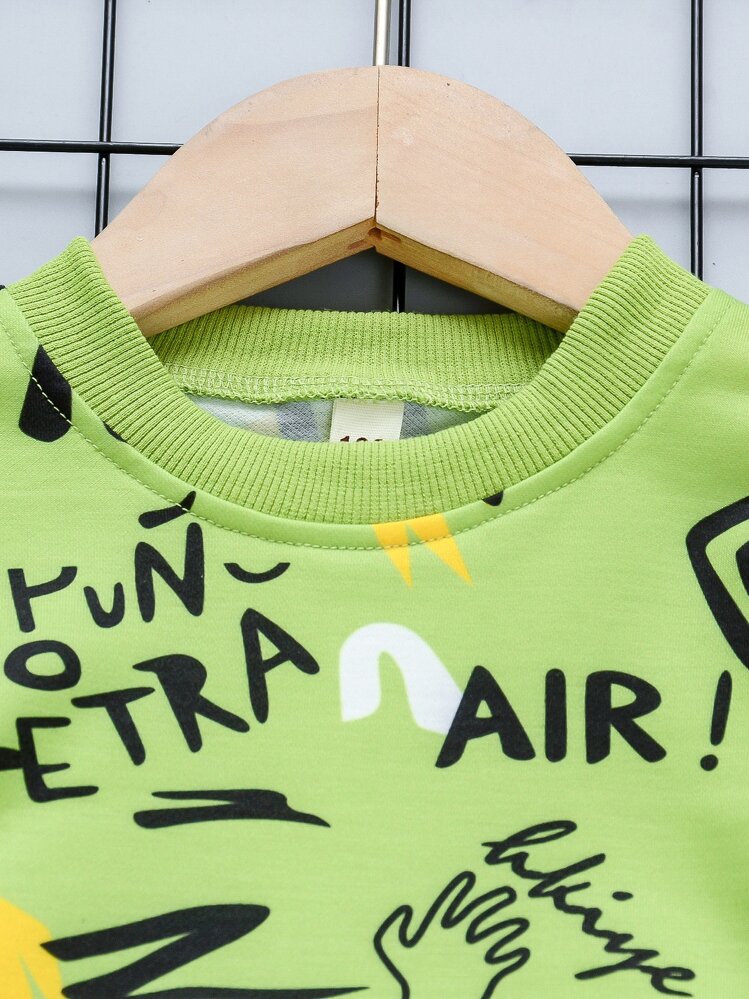 SHEIN Jersey Con Estampado De Grafiti Para Niño Joven Y Pantalones Deportivos Con Panel En Contraste - Multicolor - Añade 4