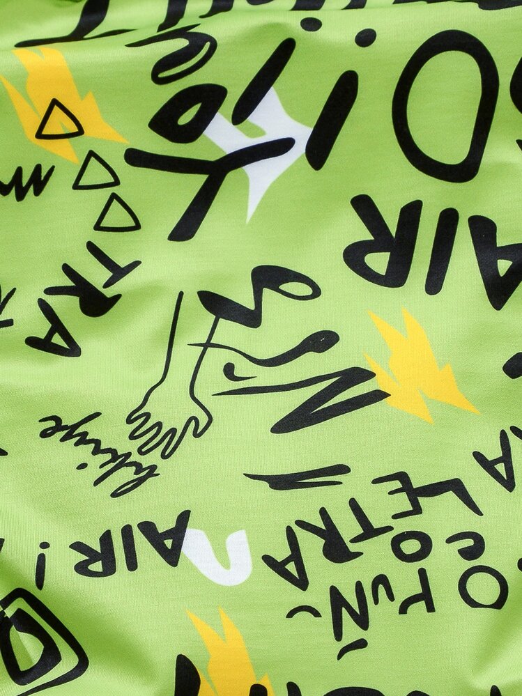 SHEIN Jersey Con Estampado De Grafiti Para Niño Joven Y Pantalones Deportivos Con Panel En Contraste - Multicolor - Añade 6