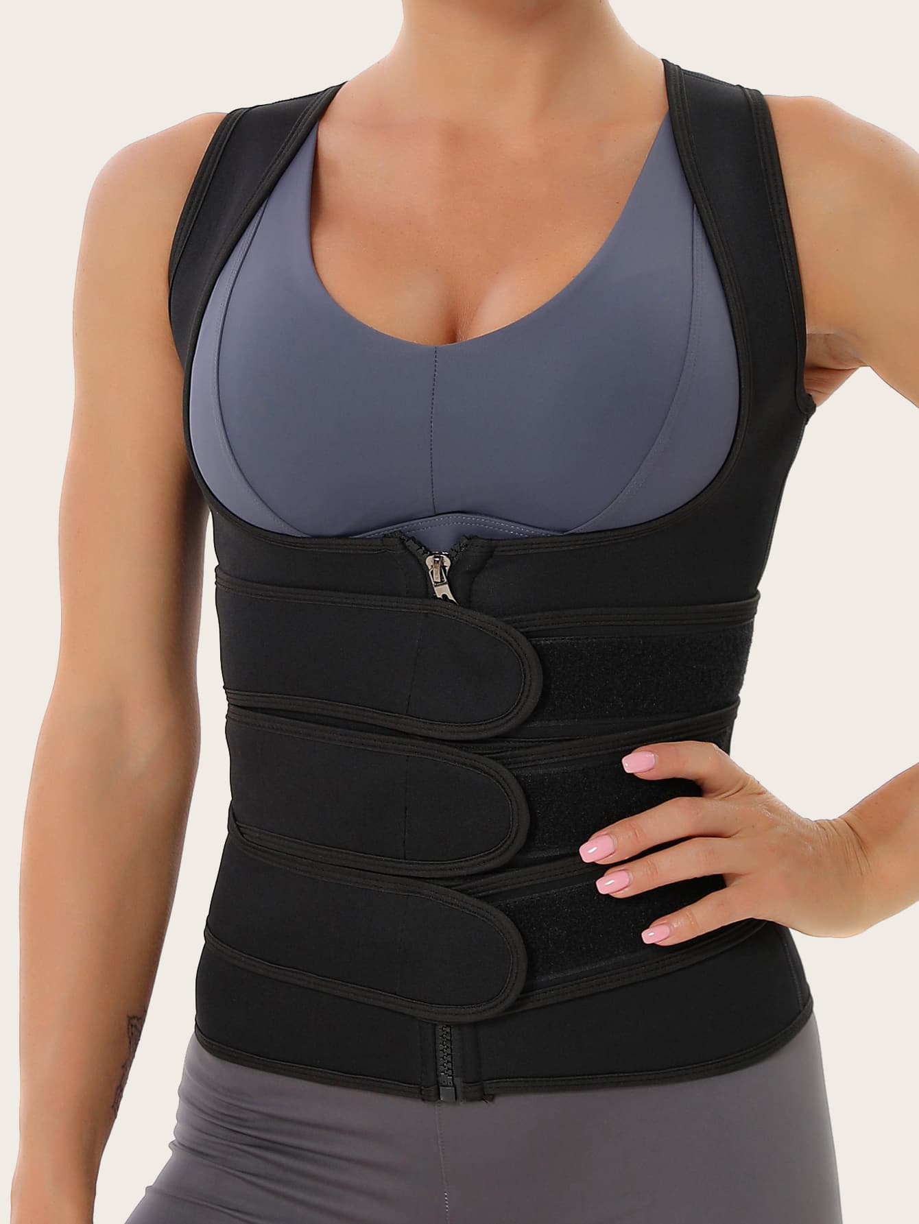 Sports Outdoor Synthetic Rubber Hook-And-Loop Fastener & Zip Corset Shapewear Waist Trainer Corset Gym Accessories Black Spring