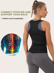 Sports Outdoor Synthetic Rubber Hook-And-Loop Fastener & Zip Corset Shapewear Waist Trainer Corset Gym Accessories - Black - View 6