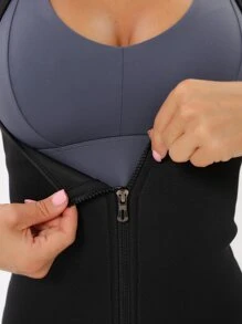 Sports Outdoor Synthetic Rubber Hook-And-Loop Fastener & Zip Corset Shapewear Waist Trainer Corset Gym Accessories - Black - View 7