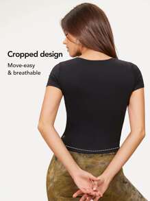 GLOWMODE FeatherFit™ Ruched Front V-Neck Top - Black - View 4