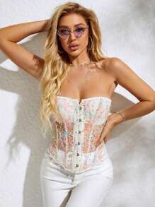 Top corsé tubo sobre busto con patrón de lentejuela - Multicolor - Ver 5