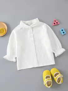 Baby Flounce Sleeve Button Up Solid Blouse - White - View 1