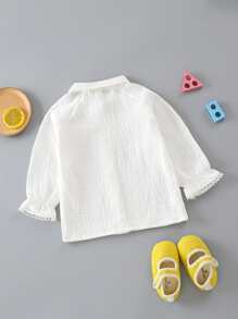 Baby Flounce Sleeve Button Up Solid Blouse - White - View 2