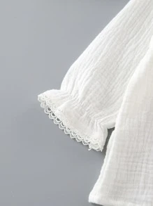 Baby Flounce Sleeve Button Up Solid Blouse - White - View 4