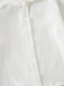 Baby Flounce Sleeve Button Up Solid Blouse - White - View 6