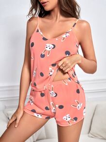 兔子印花吊带睡衣套装/睡衣套装（带眼罩）