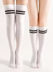 2 Pairs/1 Pair Casual & Versatile Striped Pattern Knee High Socks