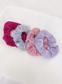 4pcs/Set Glitter Hoop Hair Accessories, For Daily Wear And Party Scrunchies Hair Tie - Multicolor - View 3