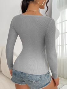 SHEIN Essnce Scoop Neck Ribbed Knit Jumper - Grey - View 2