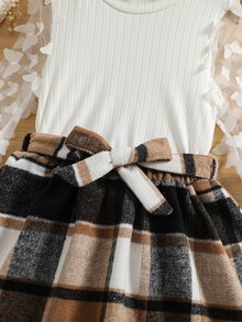 小女童蝴蝶貼花小高領T恤和格紋腰帶半身裙 - 彩色 - 查看 4
