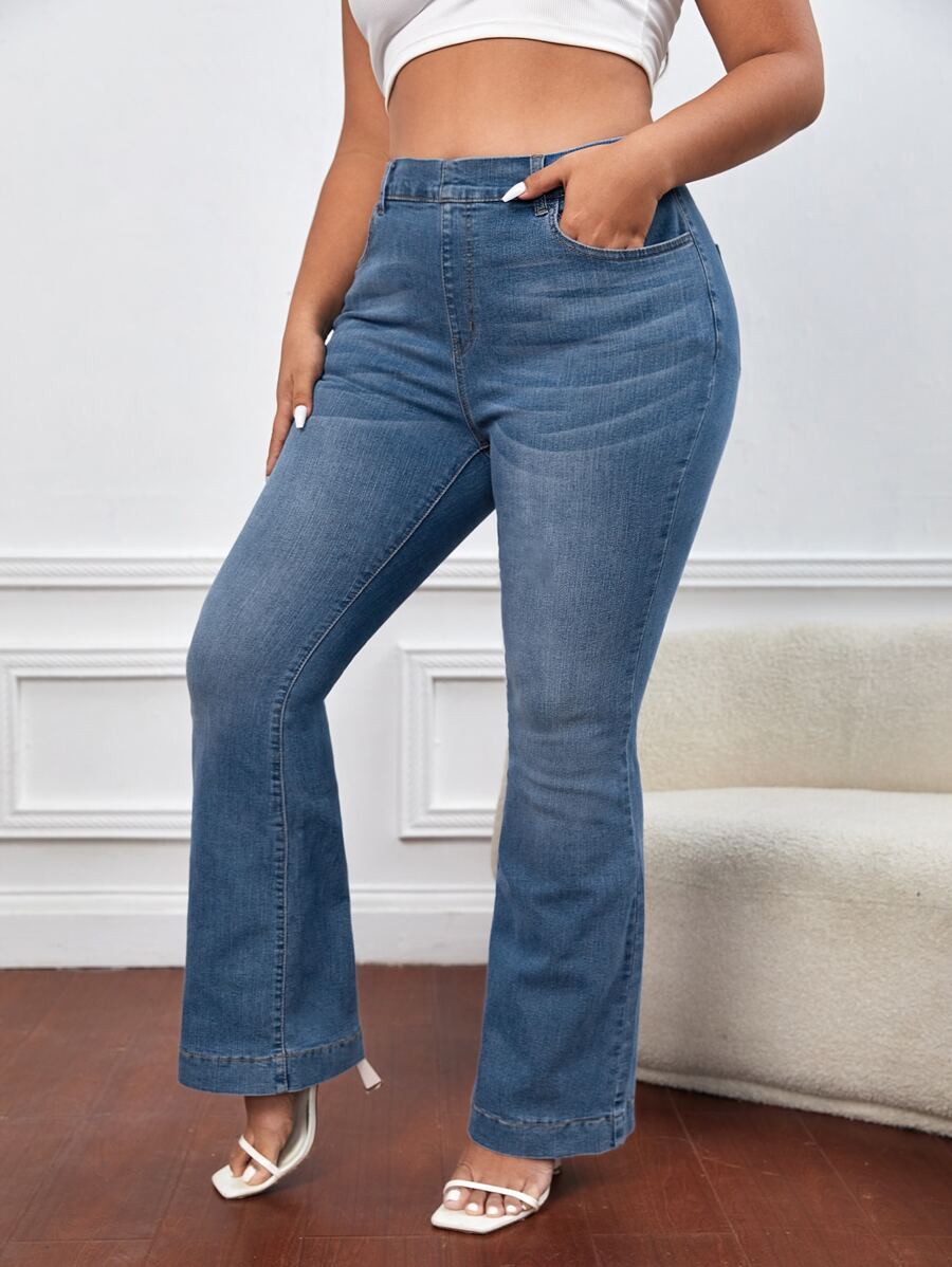 SHEIN SXY Plus Bootcut Leg Jeans - Medium Wash - View 1