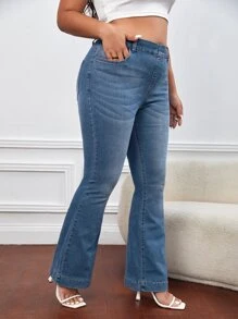 SHEIN SXY Plus Bootcut Leg Jeans - Medium Wash - View 3