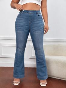 SHEIN SXY Plus Bootcut Leg Jeans - Medium Wash - View 5