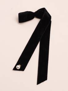 1pc French Style Long Ribbon & Pearl Decor Hair Clip, Elegant & Vintage Headwear For Women, Suitable For Any Occasion