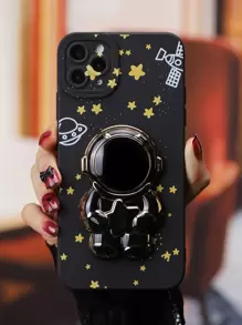 Star Pattern Phone Case With Stand-Out Phone Grip - Black - View 2