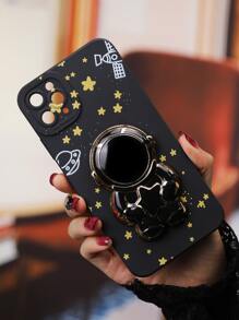 Star Pattern Phone Case With Stand-Out Phone Grip - Black - View 3