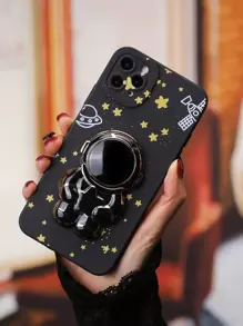 Star Pattern Phone Case With Stand-Out Phone Grip - Black - View 4