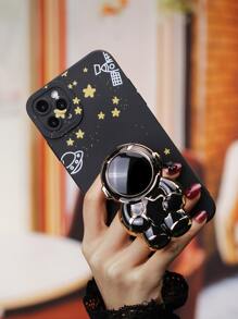 Star Pattern Phone Case With Stand-Out Phone Grip - Black - View 5